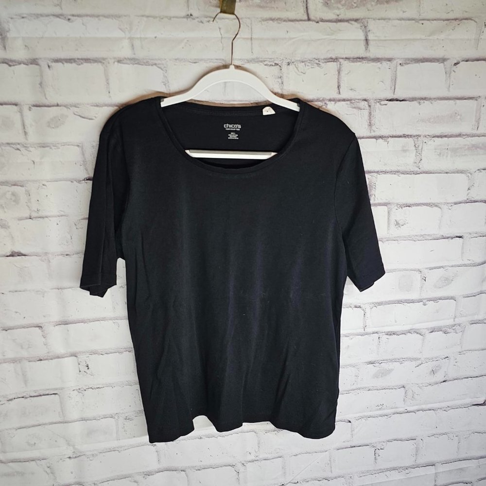 Chicos Black Short Sleeve Cotton Shirt Size 3